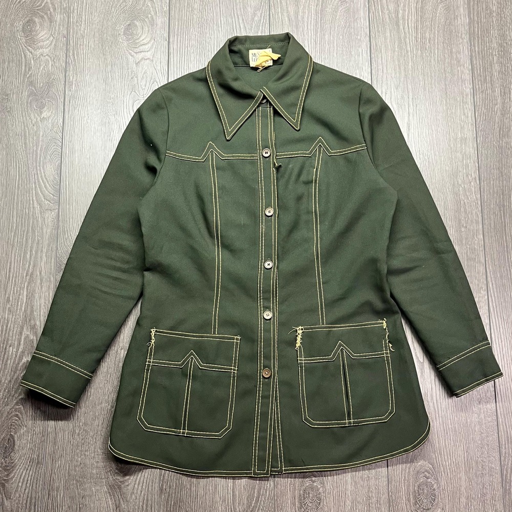 Vintage‎ Mister Leonard 1970s Green Embroidered Stitch Gab Jacket Button Large